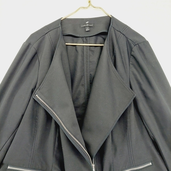 Lane Bryant Blazer Overcoat Black Zip Double Weave Stretch Blazer P6004 - Picture 2 of 7